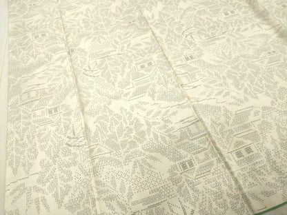 平和屋着物●結城紬　80亀甲　風景草葉文　正絹　逸品　DAAU0742tw