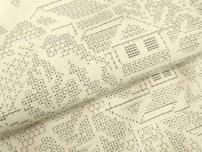 平和屋着物●結城紬　80亀甲　風景草葉文　正絹　逸品　DAAU0742tw