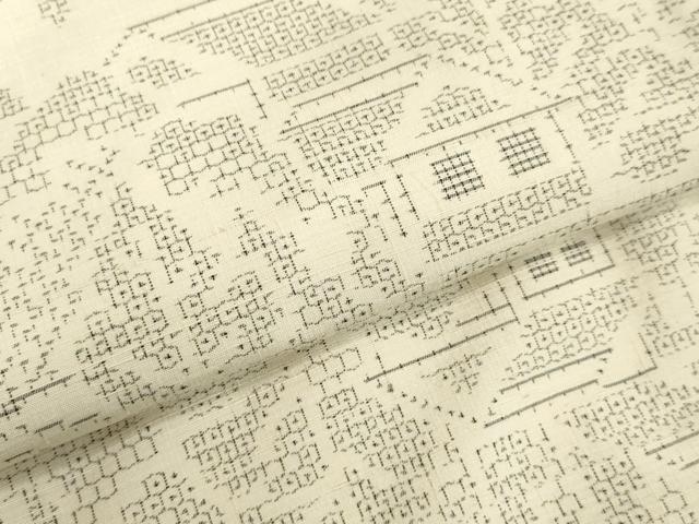 平和屋着物●結城紬　80亀甲　風景草葉文　正絹　逸品　DAAU0742tw