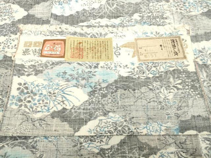 平和屋着物●小千谷紬 雲取り草葉文 証紙付き 正絹 逸品 DAAU0779tw