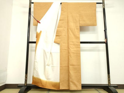平和屋着物●上質な紬 杏色 正絹 逸品 DAAU0793tw