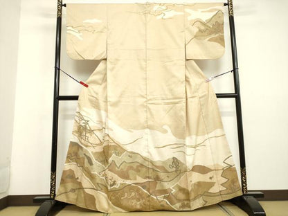 平和屋着物●訪問着 紬地 ろうけつ染め 抽象文様 正絹 逸品 DAAU0832tw