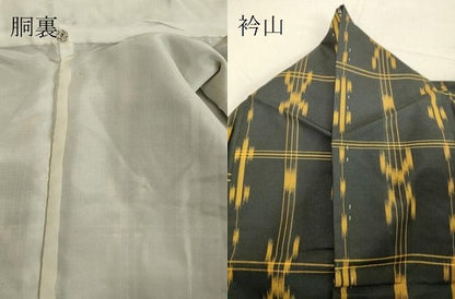 平和屋着物●上質な紬　絣文様　黒地　正絹　逸品　DAAU0844tw