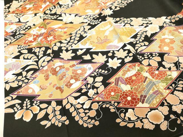 平和屋着物●創業460年・千總　黒留袖　駒刺繍　草花文　金彩　正絹　逸品　DAAU0849tｗ