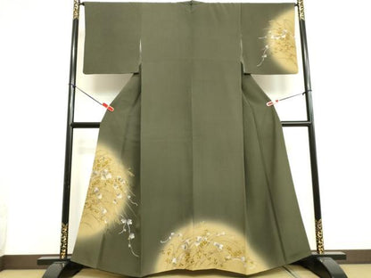 平和屋着物●訪問着　駒刺繍　葡萄蔦の葉文　暈し染め　金彩　ゆう苑扱い　正絹　逸品　DAAU0867tw