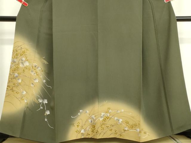 平和屋着物●訪問着　駒刺繍　葡萄蔦の葉文　暈し染め　金彩　ゆう苑扱い　正絹　逸品　DAAU0867tw