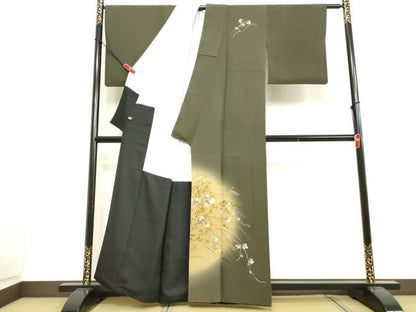 平和屋着物●訪問着　駒刺繍　葡萄蔦の葉文　暈し染め　金彩　ゆう苑扱い　正絹　逸品　DAAU0867tw