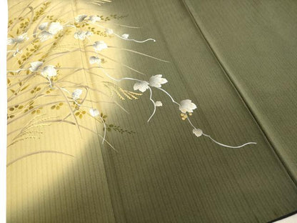 平和屋着物●訪問着　駒刺繍　葡萄蔦の葉文　暈し染め　金彩　ゆう苑扱い　正絹　逸品　DAAU0867tw