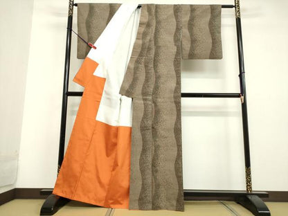 平和屋着物●上質な紬 抽象間道 正絹 逸品 DAAU0868tw