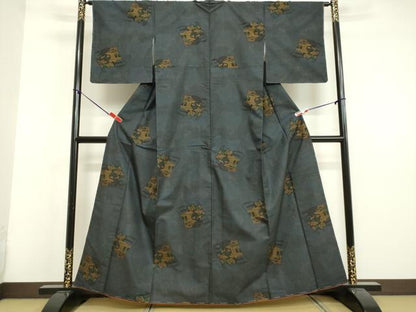平和屋着物●本場大島紬　7マルキ　冊子風景草花文　正絹　逸品　未使用　DAAU0876tw