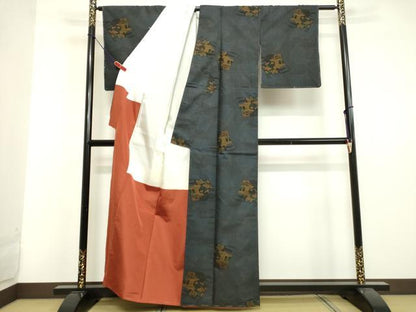 平和屋着物●本場大島紬　7マルキ　冊子風景草花文　正絹　逸品　未使用　DAAU0876tw