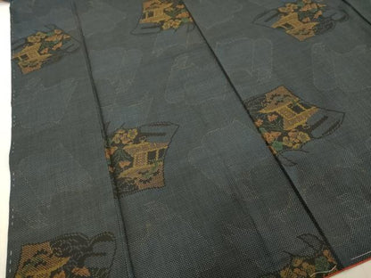 平和屋着物●本場大島紬　7マルキ　冊子風景草花文　正絹　逸品　未使用　DAAU0876tw