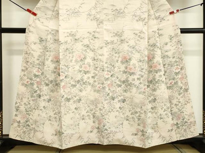 平和屋着物●訪問着 紬地 手描き 草花文 金彩 正絹 逸品 DAAU0880tw