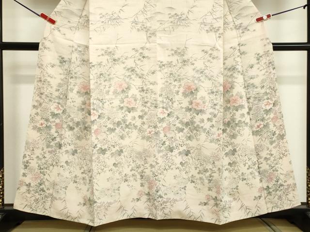 平和屋着物●訪問着 紬地 手描き 草花文 金彩 正絹 逸品 DAAU0880tw