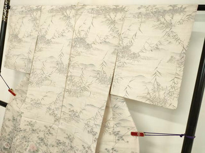 平和屋着物●訪問着 紬地 手描き 草花文 金彩 正絹 逸品 DAAU0880tw