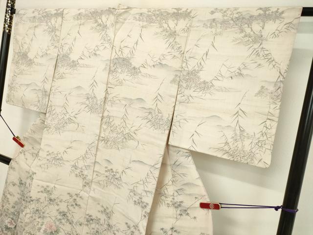 平和屋着物●訪問着 紬地 手描き 草花文 金彩 正絹 逸品 DAAU0880tw