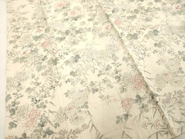 平和屋着物●訪問着 紬地 手描き 草花文 金彩 正絹 逸品 DAAU0880tw