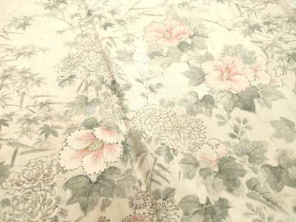 平和屋着物●訪問着 紬地 手描き 草花文 金彩 正絹 逸品 DAAU0880tw