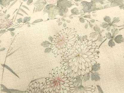 平和屋着物●訪問着 紬地 手描き 草花文 金彩 正絹 逸品 DAAU0880tw