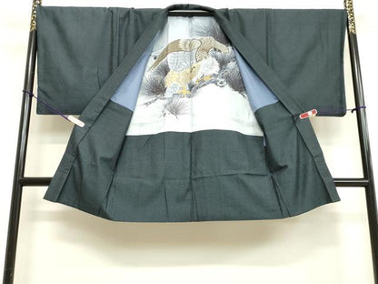 平和屋着物●男性　紬　アンサンブル　120亀甲　正絹　逸品　DAAU0892tw