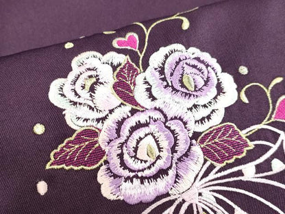平和屋着物●女性　行灯袴　総刺繍　草花文　深紫色　金銀糸　卒業式　洗える着物　未使用　DAAV1008tw
