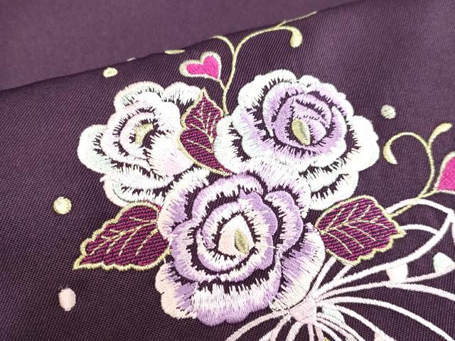 平和屋着物●女性　行灯袴　総刺繍　草花文　深紫色　金銀糸　卒業式　洗える着物　未使用　DAAV1008tw