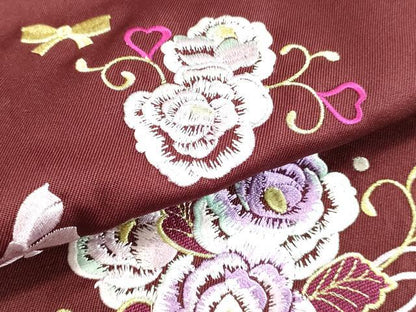 平和屋着物●女性 行灯袴 総刺繍 草花文 バーガンディー色 金銀糸 卒業式 洗える着物 未使用 DAAU0970tw