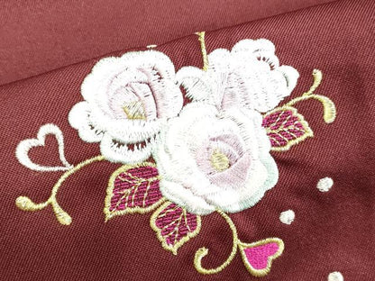 平和屋着物●女性 行灯袴 総刺繍 草花文 バーガンディー色 金銀糸 卒業式 洗える着物 未使用 DAAU0970tw