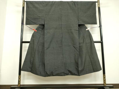 平和屋着物●男性 紬 アンサンブル 十字絣 黒地 正絹 逸品 DAAU0930tw