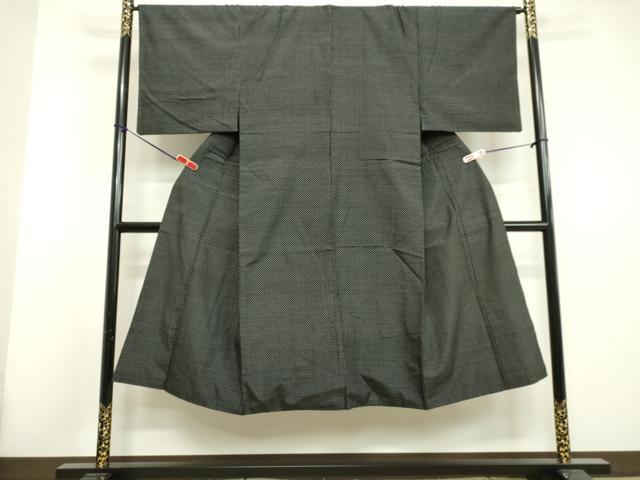 平和屋着物●男性 紬 アンサンブル 十字絣 黒地 正絹 逸品 DAAU0930tw