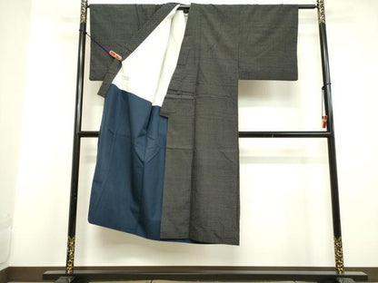 平和屋着物●男性 紬 アンサンブル 十字絣 黒地 正絹 逸品 DAAU0930tw