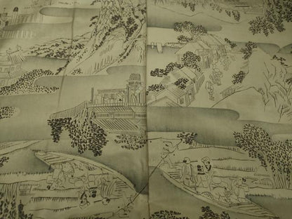平和屋着物●男性 紬 アンサンブル 十字絣 黒地 正絹 逸品 DAAU0930tw