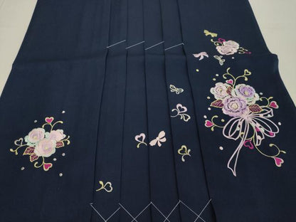 平和屋着物●女性 行灯袴 総刺繍 草花文 ミッドナイトブルー色 金銀糸 卒業式 洗える着物 未使用 DAAV1003tw