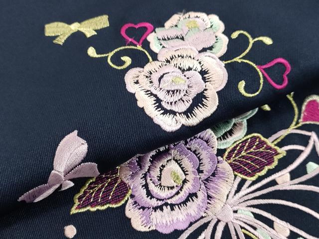 平和屋着物●女性 行灯袴 総刺繍 草花文 ミッドナイトブルー色 金銀糸 卒業式 洗える着物 未使用 DAAU1019tw