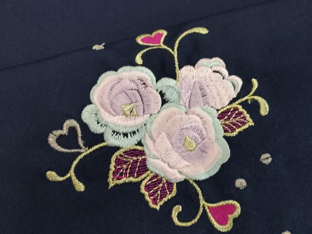 平和屋着物●女性 行灯袴 総刺繍 草花文 ミッドナイトブルー色 金銀糸 卒業式 洗える着物 未使用 DAAU0962tw