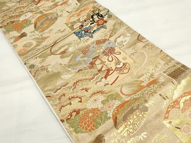 平和屋着物◎全通柄袋帯 吉祥枝梅文 金糸 正絹 逸品 DAAU1030qa