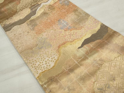 平和屋着物◎西陣 六通柄袋帯 霞花文 金糸 正絹 逸品 DAAU1031qa