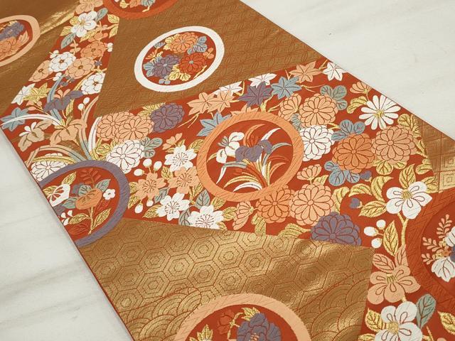 平和屋着物◎六通柄袋帯 唐織 花丸文 金糸 正絹 逸品 DAAU1051qa
