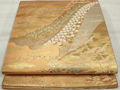 平和屋着物◎六通柄袋帯　重ね山群れ鳥文　正絹　逸品　DAAU1076qa