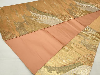 平和屋着物◎六通柄袋帯　重ね山群れ鳥文　正絹　逸品　DAAU1076qa