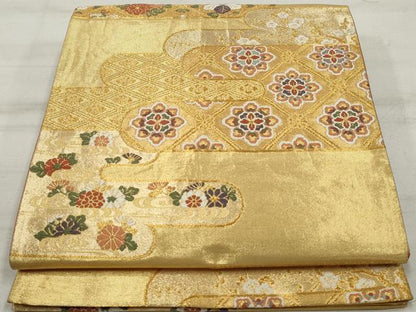 平和屋着物◎六通柄袋帯 唐織 エ霞正倉院花文 金糸 正絹 逸品 DAAU1077qa