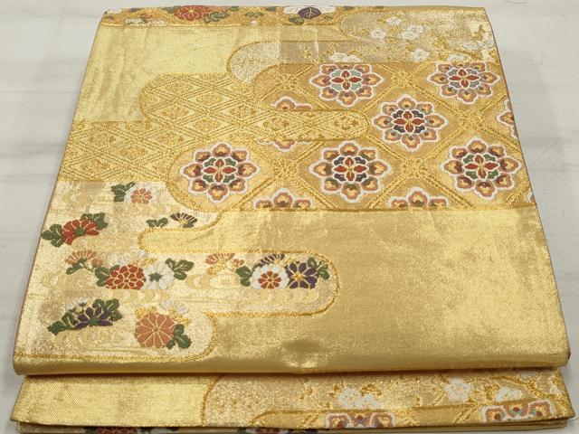 平和屋着物◎六通柄袋帯 唐織 エ霞正倉院花文 金糸 正絹 逸品 DAAU1077qa
