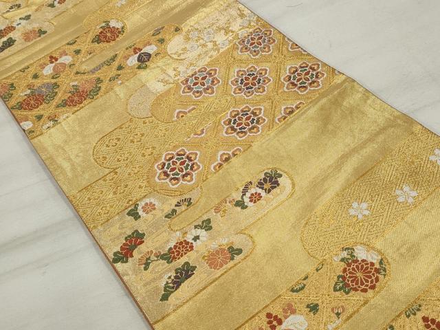 平和屋着物◎六通柄袋帯 唐織 エ霞正倉院花文 金糸 正絹 逸品 DAAU1077qa