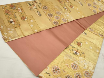 平和屋着物◎六通柄袋帯 唐織 エ霞正倉院花文 金糸 正絹 逸品 DAAU1077qa