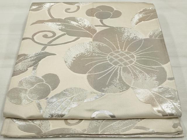 平和屋着物◎六通柄袋帯　花唐草文　銀糸　正絹　逸品　DAAU1081qa