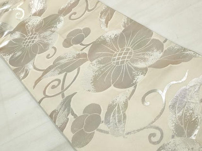 平和屋着物◎六通柄袋帯　花唐草文　銀糸　正絹　逸品　DAAU1081qa
