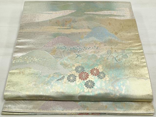 平和屋着物◎六通柄袋帯 重ね山花文 賛美箔 金糸 引箔 正絹 逸品 DAAU1088qa