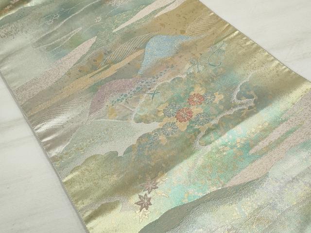 平和屋着物◎六通柄袋帯 重ね山花文 賛美箔 金糸 引箔 正絹 逸品 DAAU1088qa
