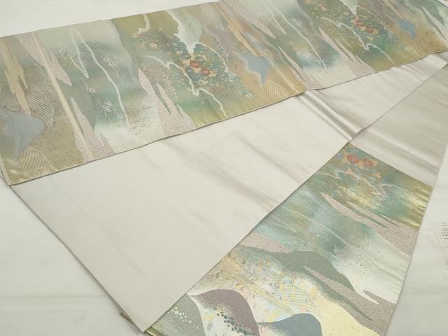 平和屋着物◎六通柄袋帯 重ね山花文 賛美箔 金糸 引箔 正絹 逸品 DAAU1088qa