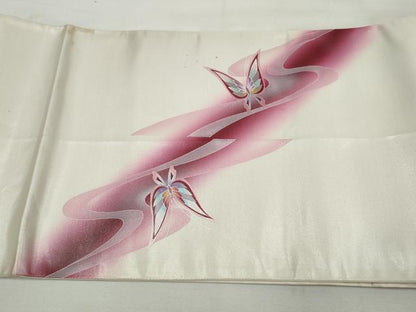 平和屋着物◎太鼓柄袋帯　舞蝶文　銀彩　正絹　逸品　DAAU1092qa